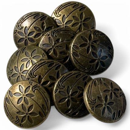 17mm Zinc Metal Sewing Shank Buttons Round Antique Bronze Flower Carved