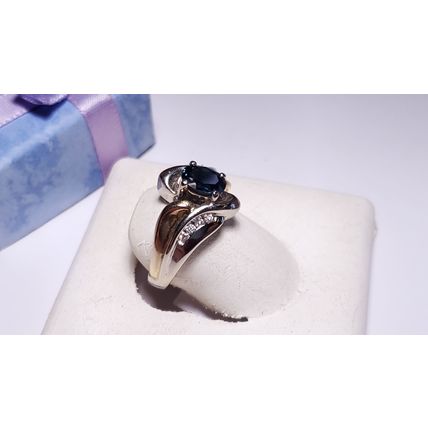 Estate 1.02ct Royal Blue Sapphire .15ctw Diamond 2Tone 14Kt 7.4gTwist Ring22429