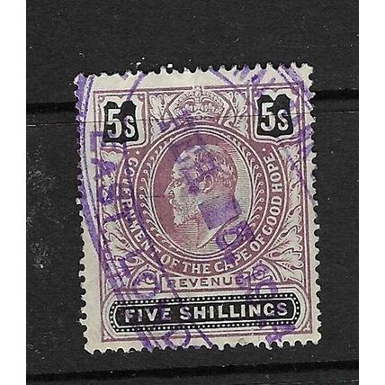 CAPE OF GOOD HOPE EDVII 5/- REVENUE STAMP DUTY USED FISCAL CANCELLED