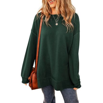 Duffel Green Oversized Drop Shoulder Split Hem Sweatshirt