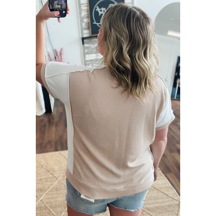 Parchment Twist Rib Colorblock Hi Low Plus Size Short Sleeve Top