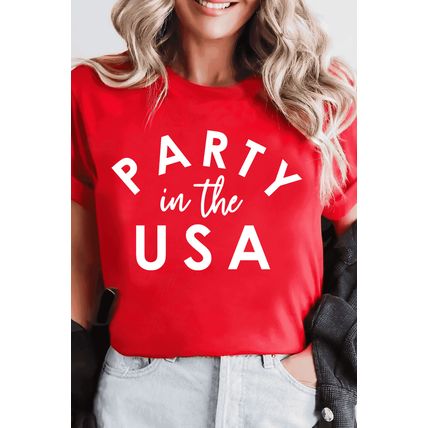 Red PARTY in the USA Printed Independence Day T Shirt