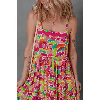 Multicolour Floral Tied Straps Ricrac Trim Maxi Dress