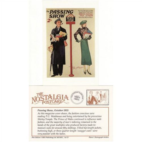 Postcard Mens & Ladies Fashions 1935 Passing Show Magazine Bus Stop Nostalgia