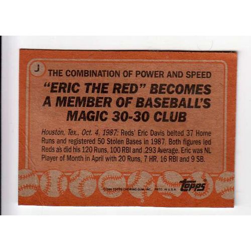 1988 Topps Eric Davis #J wax box bottom card – Reds