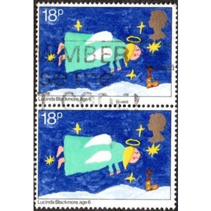 1981 Christmas, Childrens Pictures. 18p Flying Angel. Fine Used Pair