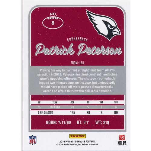 2016 Donruss Football 8 Patrick Peterson Arizona Cardinals