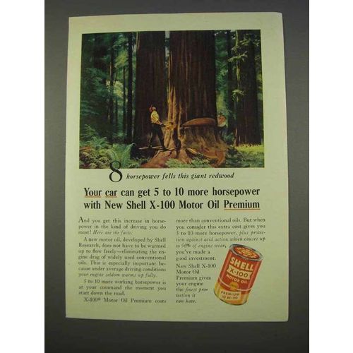 1955 Shell X-100 Motor Oil Premium Ad - Horsepower