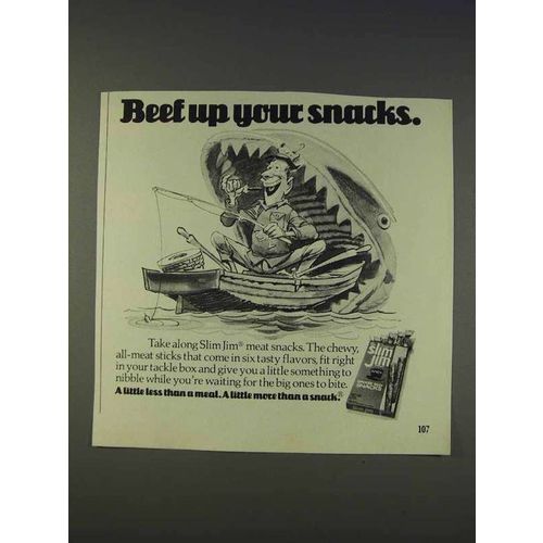 1977 Slim Jim Meat Snacks Ad - Beef Up Your Snacks