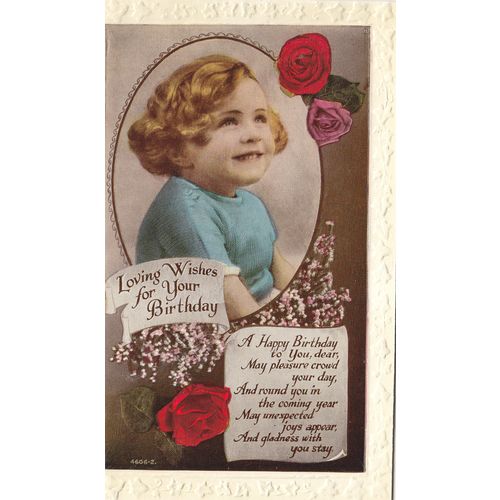 Vintage Colour Postcard - Loving Wishes for Your Birthday with Girl & Roses