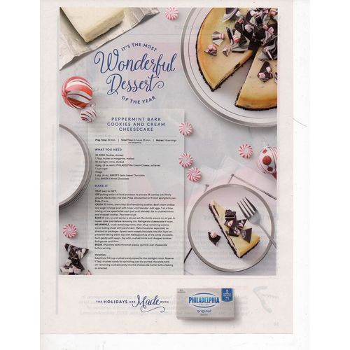 Philadelphia Cream Cheese Full Page Print Ad December 2017