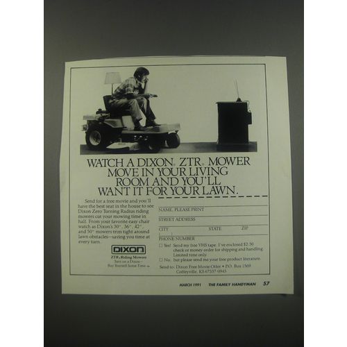 1991 Dixon ZTR Riding Mowers Ad - Watch a Dixon ZTR mower move in your living ro