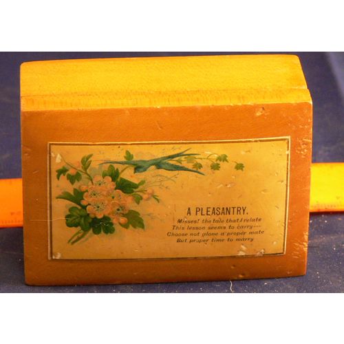 A Pleasantry Small Wood Wooden Box with Applique to Lid