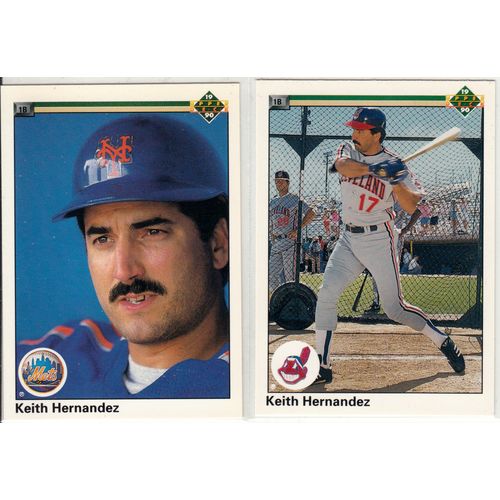 TWO 1990 Upper Deck Keith Hernandez cards #222 & #777 – Mets, Indians