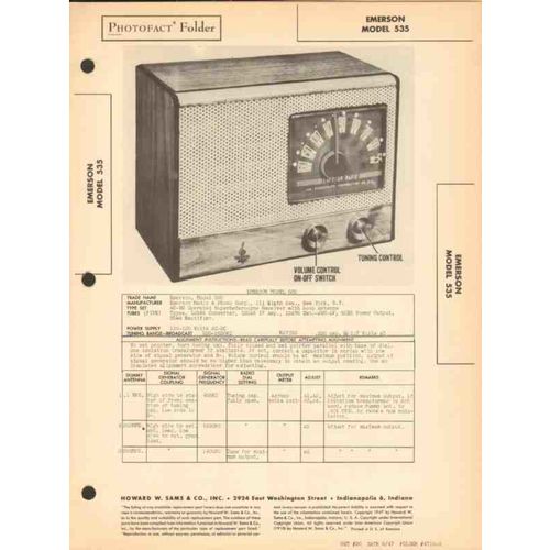 EMERSON model 535 5 tube AM radio receiver Sams Photofact manual