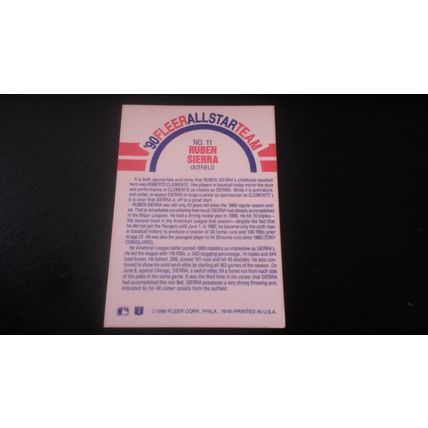1990 Fleer All-Stars Card # 11 Ruben Sierra Very Good (3) Texas Rangers