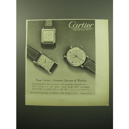1950 Cartier Watches Ad - From Cartier's extensive selection of watches