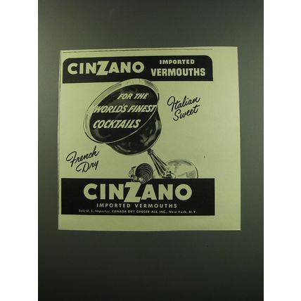 1949 Cinzano Vermouth Ad - Cinzano Vermouths for the world's finest cocktails