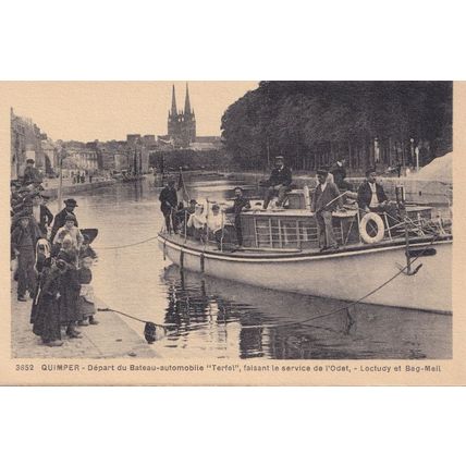 Quimper Depart du Bateau de Benodet French Antique Postcard