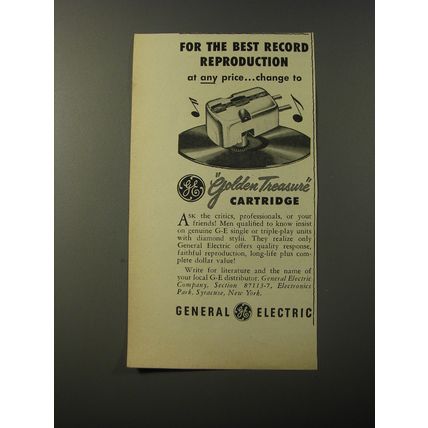 1953 General Electric Golden Treasure Cartridge Ad - For the best record