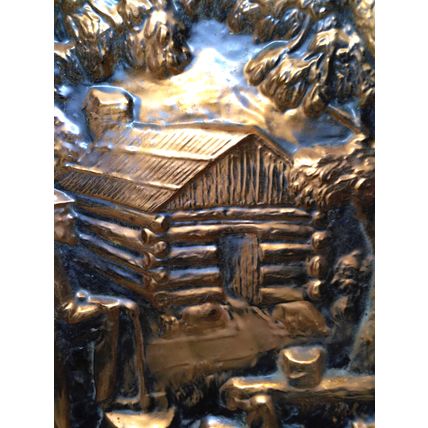 Vintage Coppercraft Guild Copper Wall Hanging Log Cabin Oak Acorn Rim 20 inch