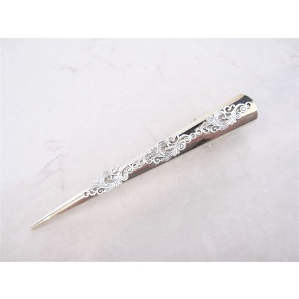 Silver tone metal filigree alligator hair claw clip clamp