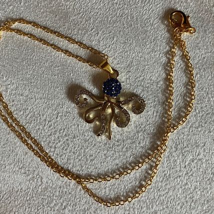 Necklace Blue Rhinestone Octopus Pendant Gold Tone #656