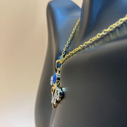 Necklace Blue Rhinestone Octopus Pendant Gold Tone #656