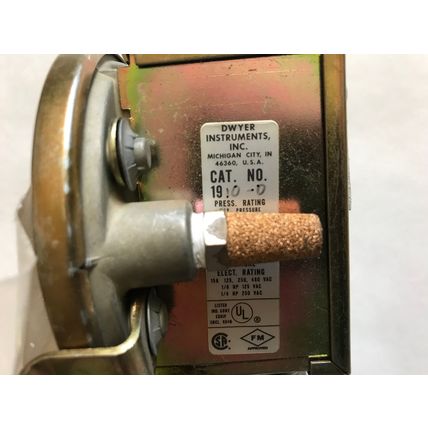 Dwyer 1910-0 pressure switch 1910-0 electrical rating 15A,125-250-480 WIR,ES
