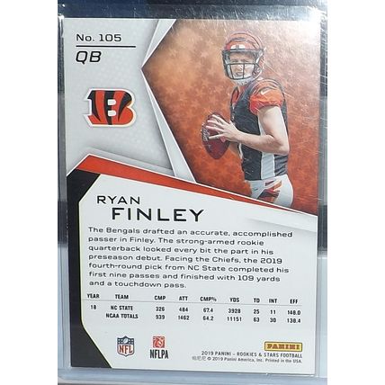 2019 Panini Rookies & Stars RYAN FINLEY (Bengals) Rookie Card #105