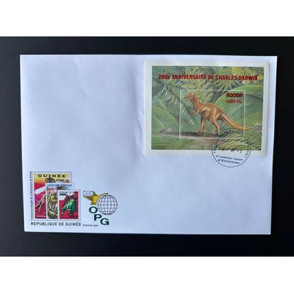 Guinée 2009 Mi. Bl. 1729 FDC surchargé Dinosaures Anniversaire de Charles Darwin