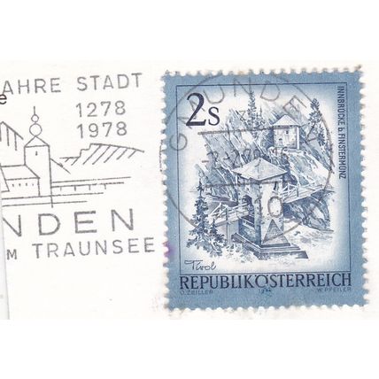 Austria POSTMARK GMUNDEN Innsbrucke bei Finstermunz 2s on piece VGC