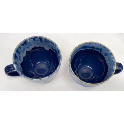 Anthropologie Cobalt Zabra Drips Coffee Mug Cup Portuguese Drip Glaze Set Of 2