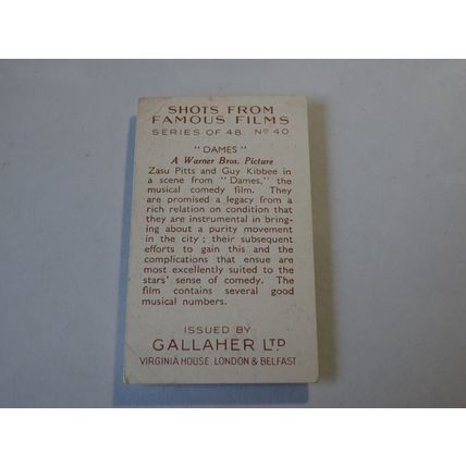 1935 Gallaher Shots From Famous Films Card # 40 of 48 Dames Good (2)