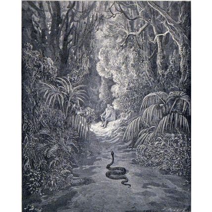 FIRST APPROACH OF THE SERPENT 1885 Gustave Doré - John Milton ANTIQUE ENGRAVING