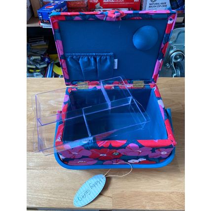 HobbyGift Sewing Box (M): Modern Floral, Basket, Flowers, Tray Inside