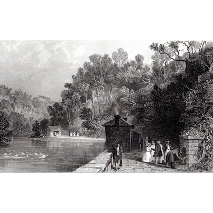 GILSLAND SPA, CUMBERLAND 1858 James Sands - Thomas Allom ANTIQUE ENGRAVING