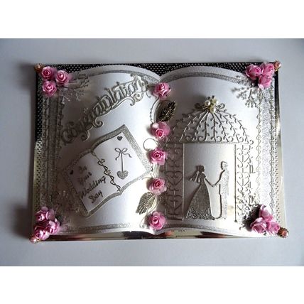 STUNNING HAND MADE BOOK DESIGN WEDDING CARD IN DECORATED KEEPSAKE GIFT BOX A4/C4