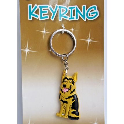 BLACK AND TAN GERMAN SHEPHERD KEY RING FLEXIBLE RUBBER KEY RING & KEY CHAIN