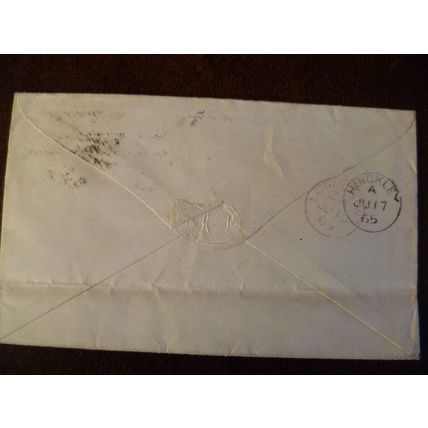 1865 GB QV 1d Red stamp 87 cover Late Fee S Pilgrim Hinckley London GO HO pair