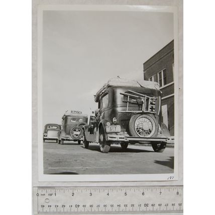 c.1940s photo Cars with 1941 Californai Plates, Mattress on Roof. U.S.A.