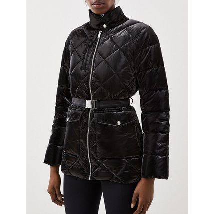 KAREN MILLEN High Shine Vinyl Puffer Quilt Detail Belted Short Coat NEW (RARE)