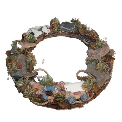 Vtg 1950s Country Western Christmas Wreath Cowboy Christmas Decor Rare