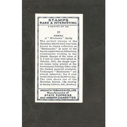 Ardath Stamps Rare & Interesting 1939 #28 Hawaii