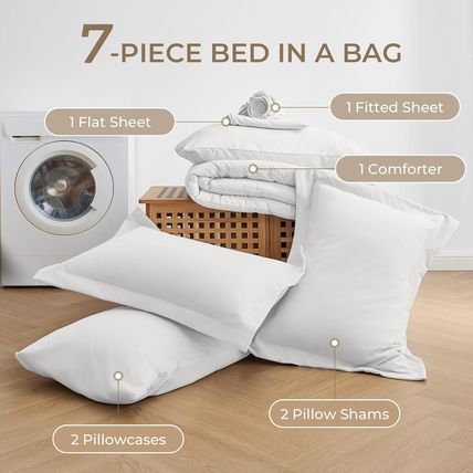 Sasttie Queen Comforter Set, 7 Pieces Bed in a Bag Queen, Complete Bedding Set I