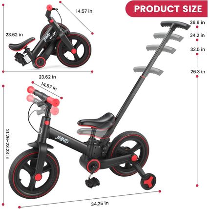 JMMD Toddler Bike with Push Handle for Kids 18-60 Months, 6 in 1 Foldable Push B