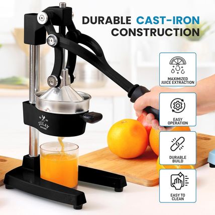 Zulay Kitchen Cast-Iron Orange Juice Squeezer - Easy-To-Clean, Heavy-Duty, Profe