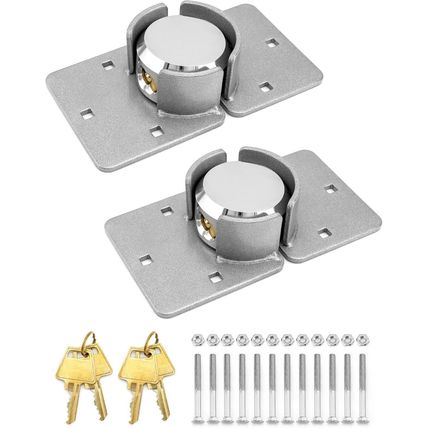 QWORK Heavy Duty Puck Lock and Hasp, 2 Pack High Security Steel Hidden Shackle K