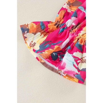 Sachet Pink Flower Patchwork Ruffled Sleeve Ribbed Knit Drop Shoulder Top