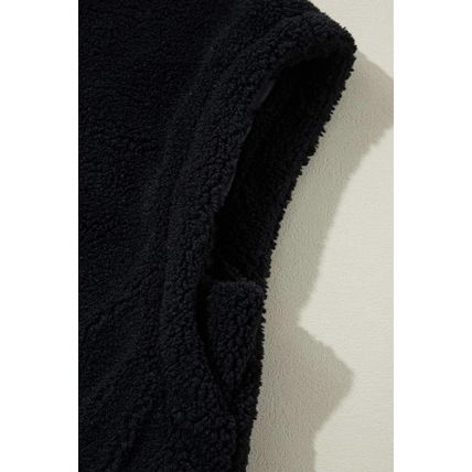 Black Sherpa Stand Collar Jacket Vest